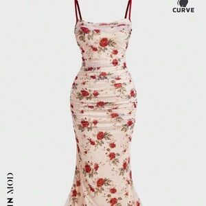 Red and Cream Floral Maxi Dress NWT